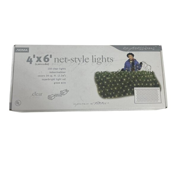 Noma 4X6 Net-Style Lights 150 Clear Indoor/Outdoor Green Wire - Picture 1 of 7